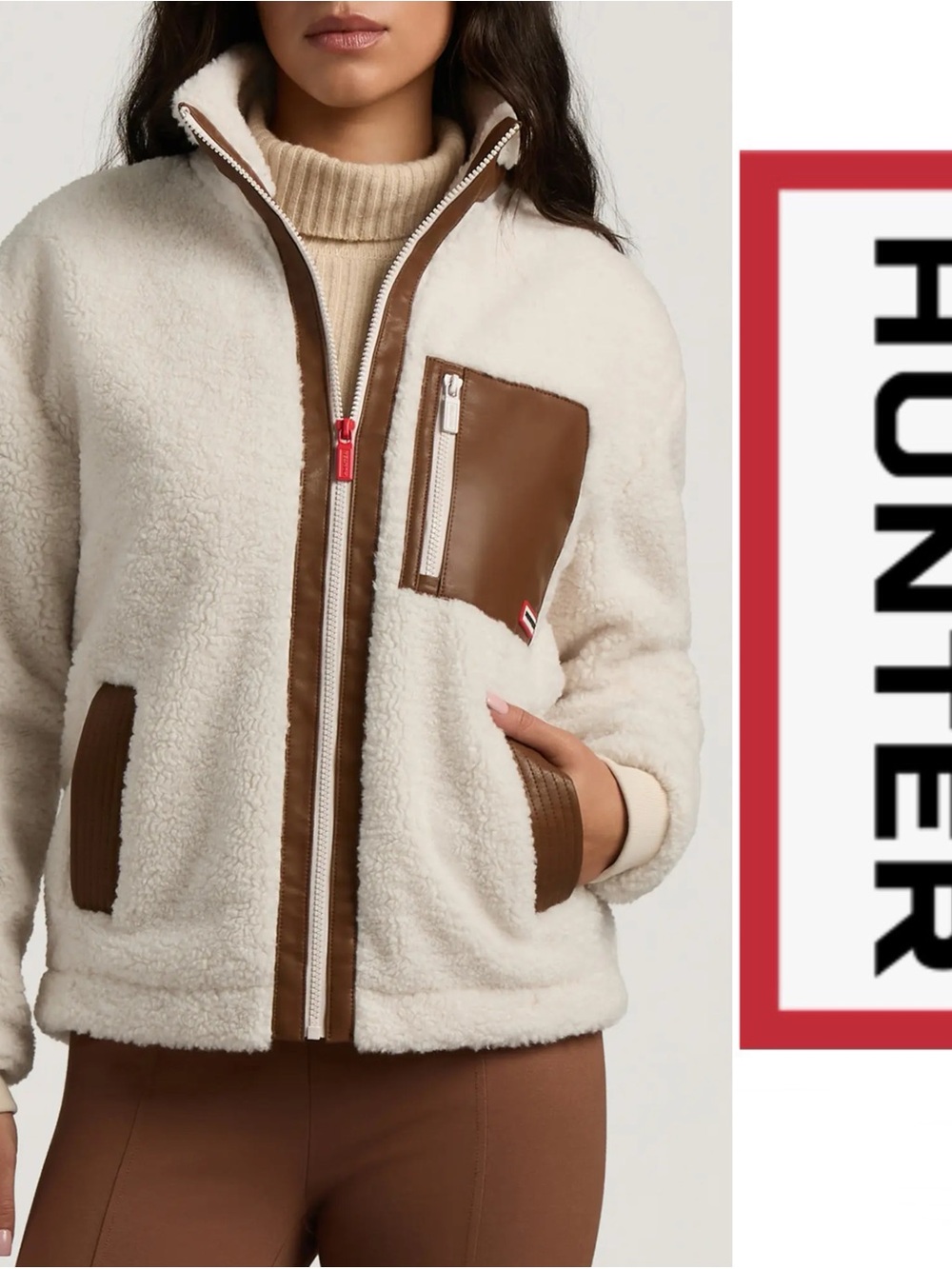 Hunter Emma High Pile Fleece Cream Sherpa Jacket*NWT